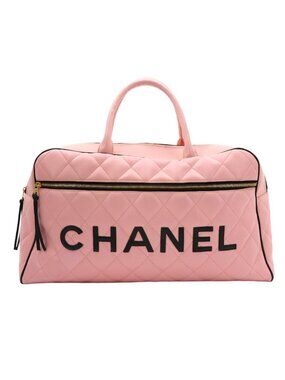 Chanel Quilted Logo Boston Bag Calfskin Pink Vintage Gold